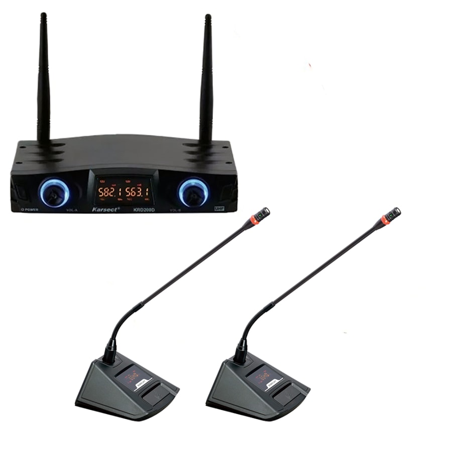 Microfone Karsect KRD-200DG Duplo Gooseneck UHF Multicanal Microfone Karsect KRD-200DG Duplo Gooseneck UHF Multicanal