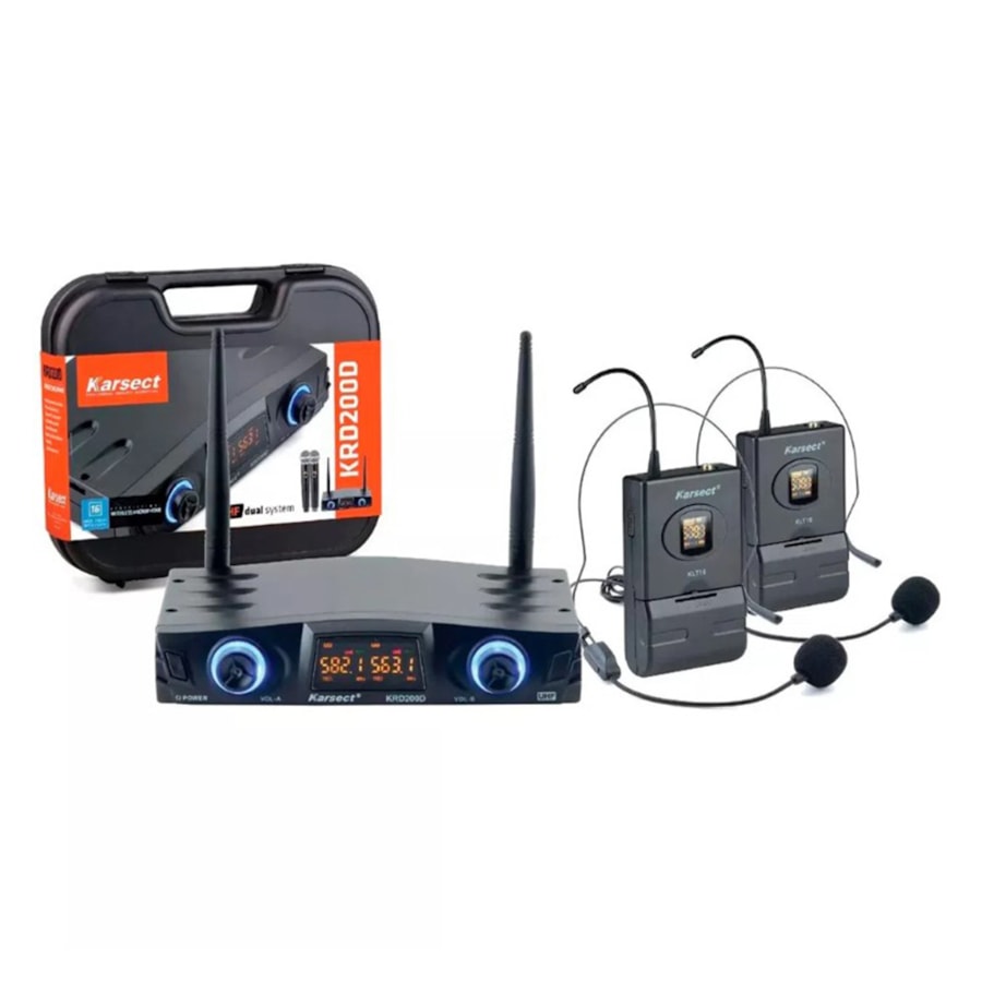 Microfone Karsect KRD-200DH Duplo Headset/Cabeça UHF Multicanal Microfone Karsect KRD-200DH Duplo Headset/Cabeça UHF Multicanal