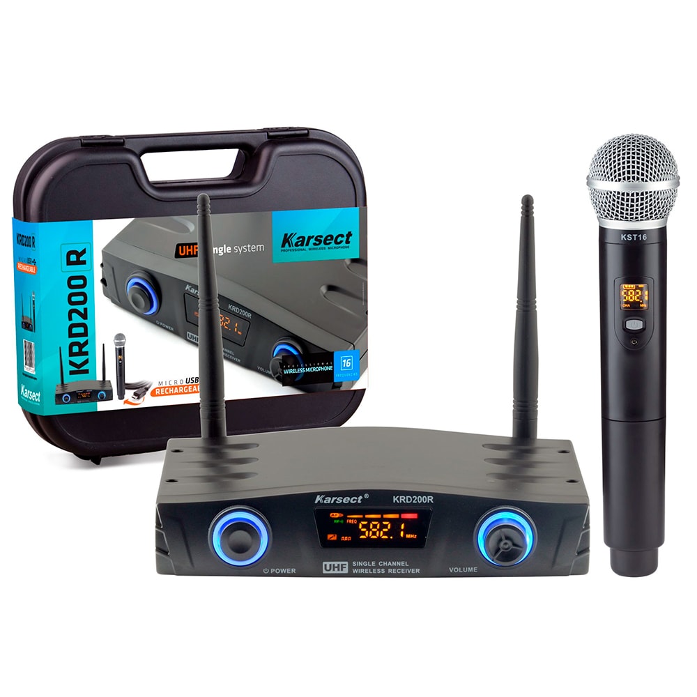 Microfone Karsect KRD200R Simples de Mão Recarregável S/ Fio