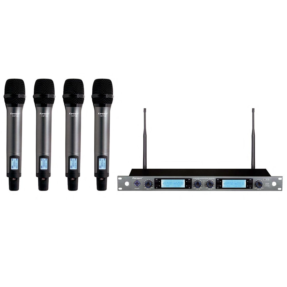 Microfone Karsect KRP4R Quadrúplo De Mão Recarregável