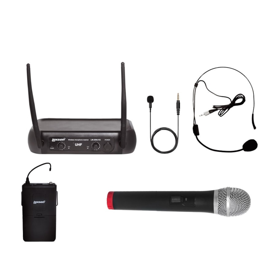 Microfone Lexsen LM-258U Kit UHF de Mão/Headset/Lapela Sem Fio Microfone Lexsen LM-258U Kit UHF de Mão/Headset/Lapela Sem Fio