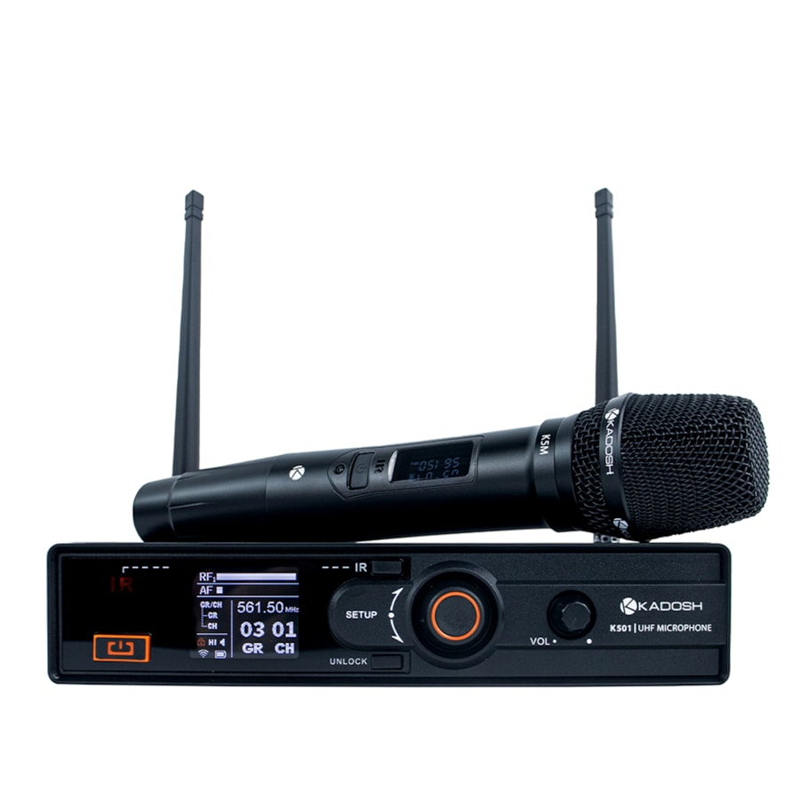 Microfone Sem Fio Kadosh K501M de Mão Simples UHF Microfone Sem Fio Kadosh K501M de Mão Simples UHF