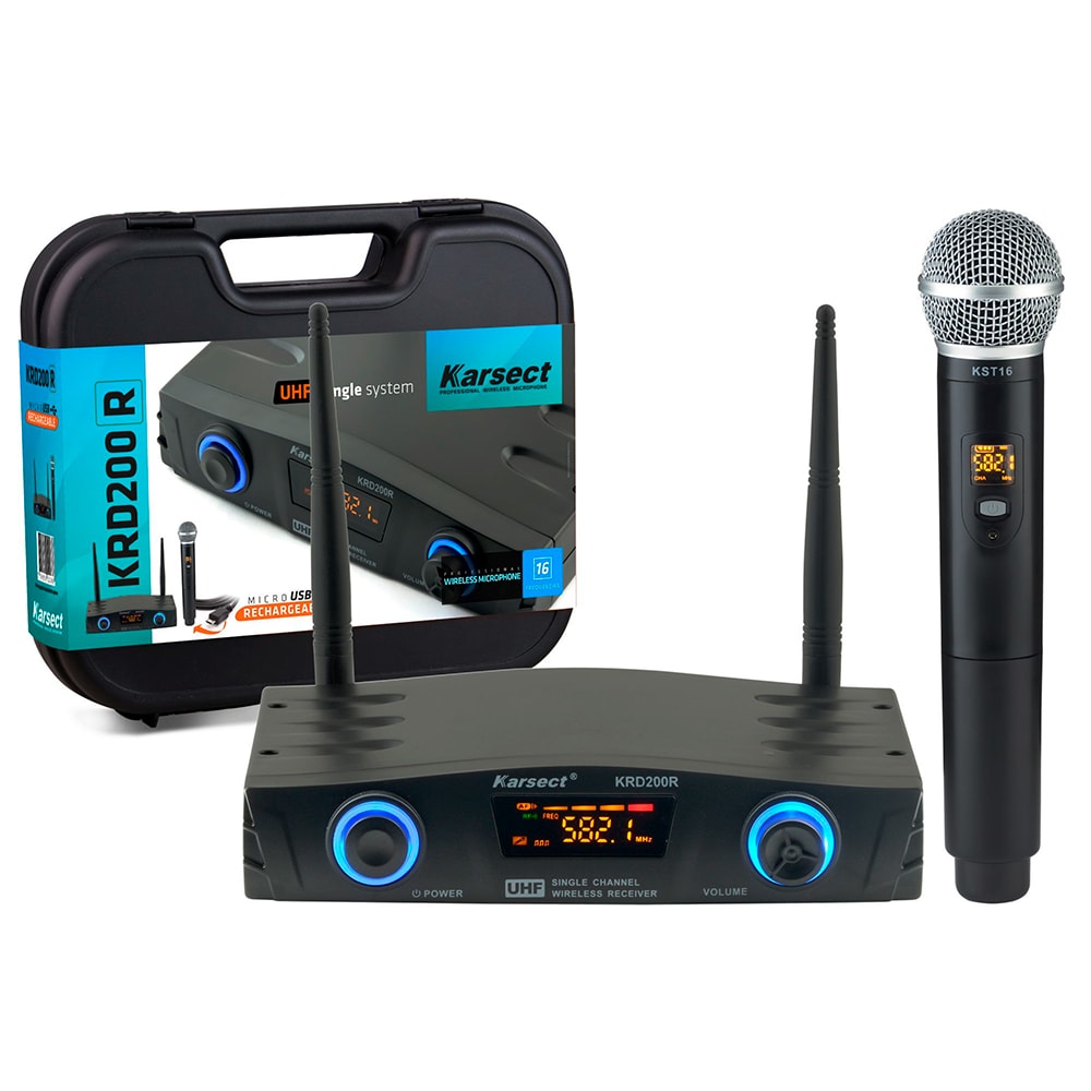 Microfone Sem Fio Karsect KRD200R Simples Mão Recarregável