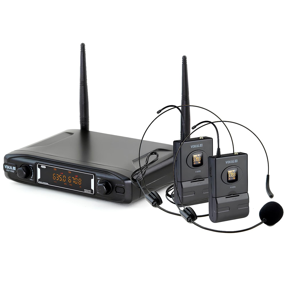 Microfone Sem Fio Vokal VS148DH Headset Duplo