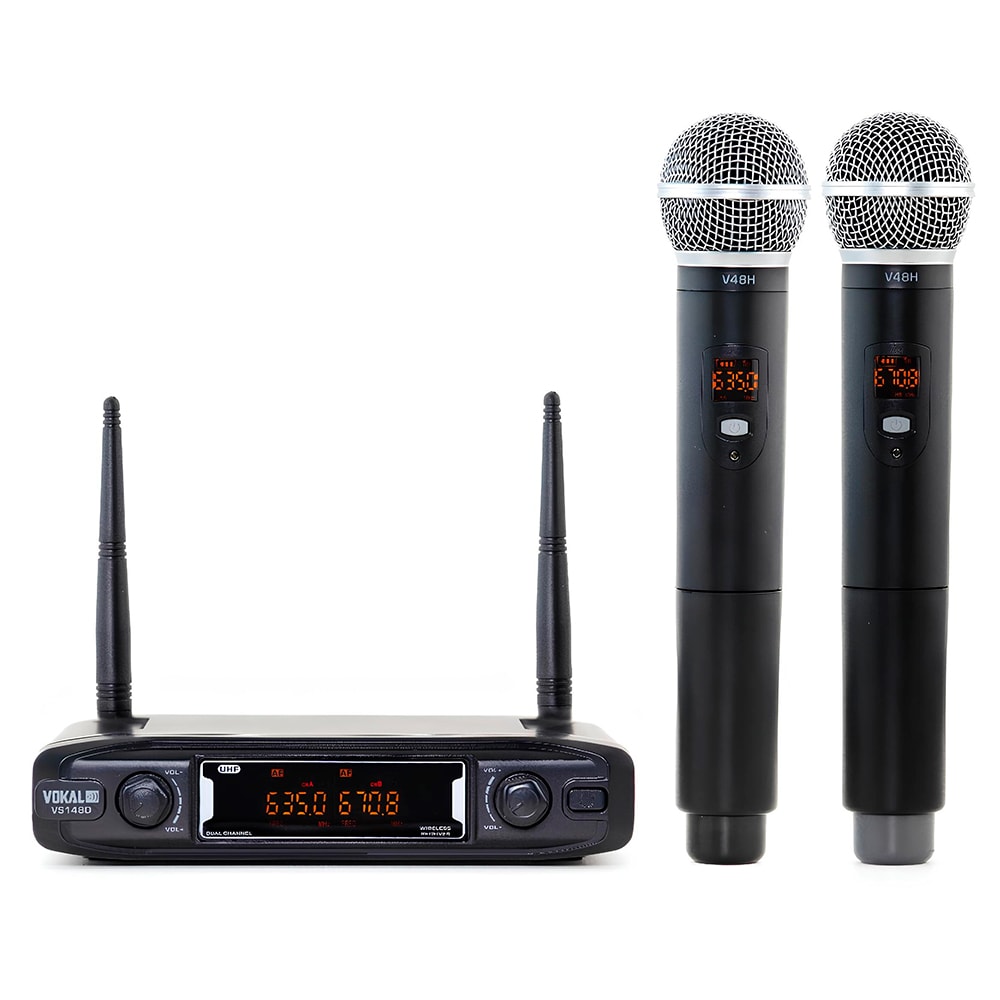 Microfone Sem Fio Vokal VS148DM Duplo De Mão