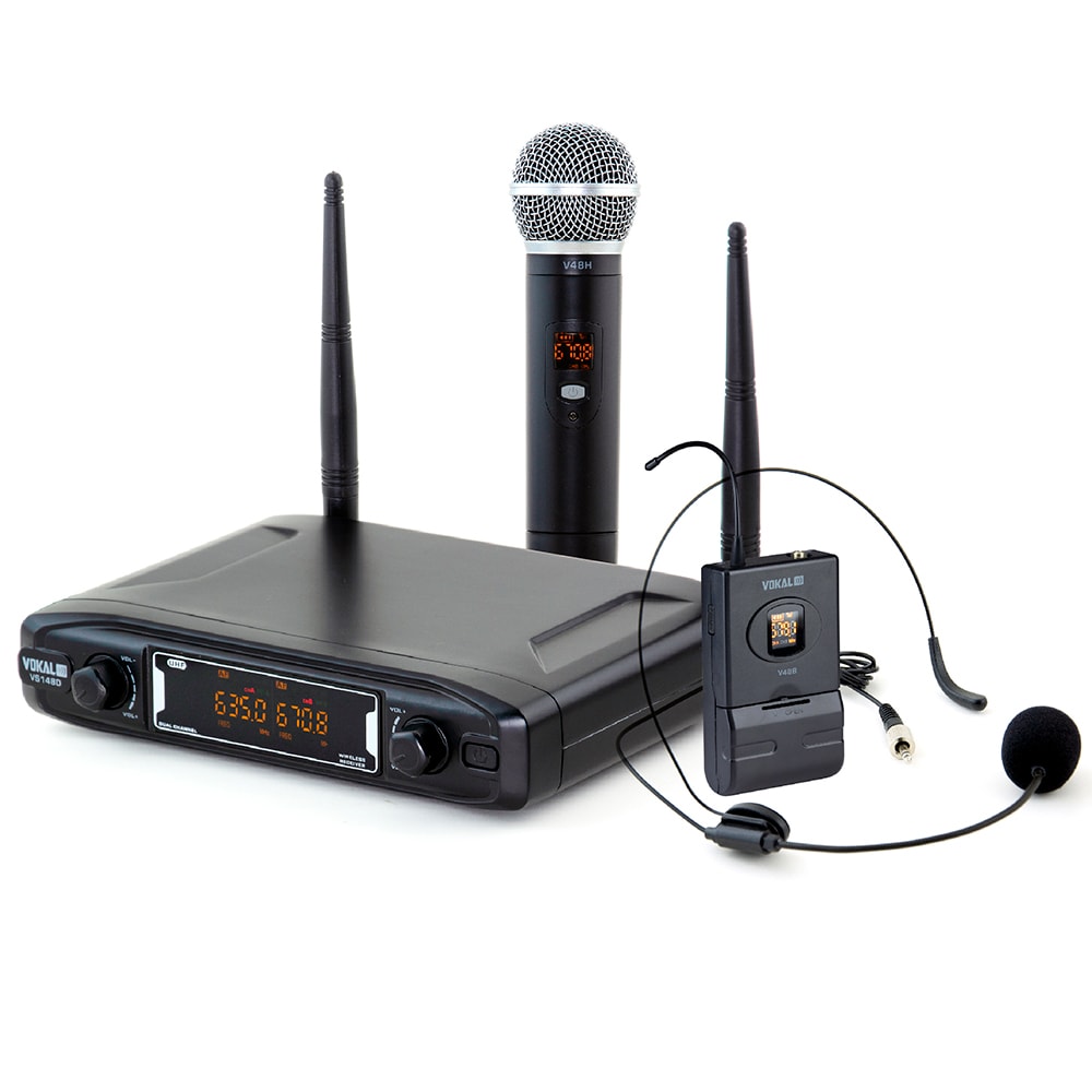 Microfone Sem Fio Vokal VS148DMH Duplo Mão e Headset