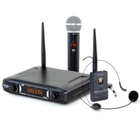 Microfone Sem Fio Vokal VS148DMH Duplo Mão e Headset