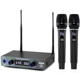 Microfone Sem Fio Vokal VS802M Duplo De Mão Recarregável