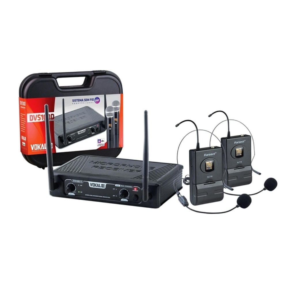 Microfone Vokal DVS100DH Sem Fio Duplo de Cabeça/Headset UHF