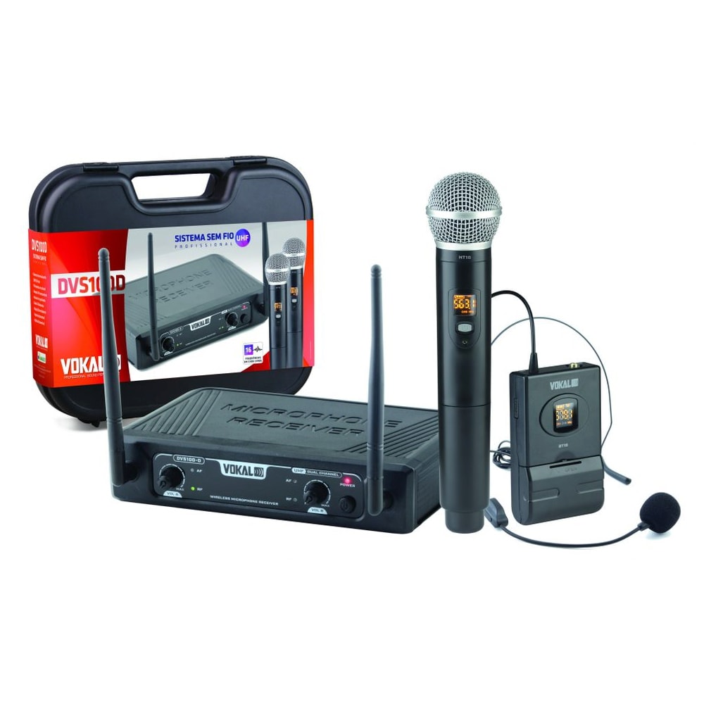 Microfone Vokal DVS100DMH de Mão e Headset Cardioide/Condensador Sem Fio