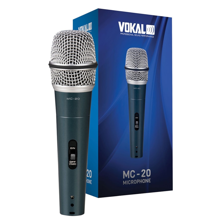 Microfone Vokal MC-20 Dinâmico Unidirecional Cardioide de Mão C/ Fio Microfone Vokal MC-20 Dinâmico Unidirecional Cardioide de Mão C/ Fio