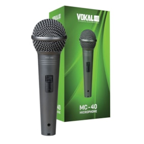 Microfone Vokal MC-40 Dinâmico Unidirecional Cardioide de Mão C/ Fio Microfone Vokal MC-40 Dinâmico Unidirecional Cardioide de Mão C/ Fio