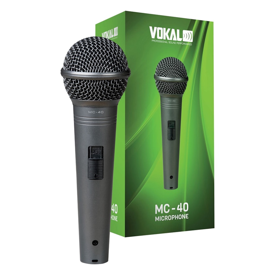 Microfone Vokal MC-40 Dinâmico Unidirecional Cardioide de Mão C/ Fio Microfone Vokal MC-40 Dinâmico Unidirecional Cardioide de Mão C/ Fio