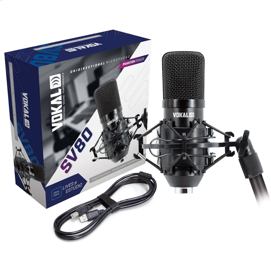 Microfone Vokal SV80U Condensador Com Fio e USB