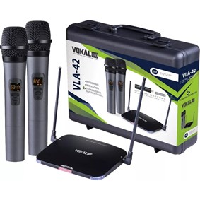 Microfone Vokal VLA42 Sem Fio Duplo de Mão UHF Ecológico