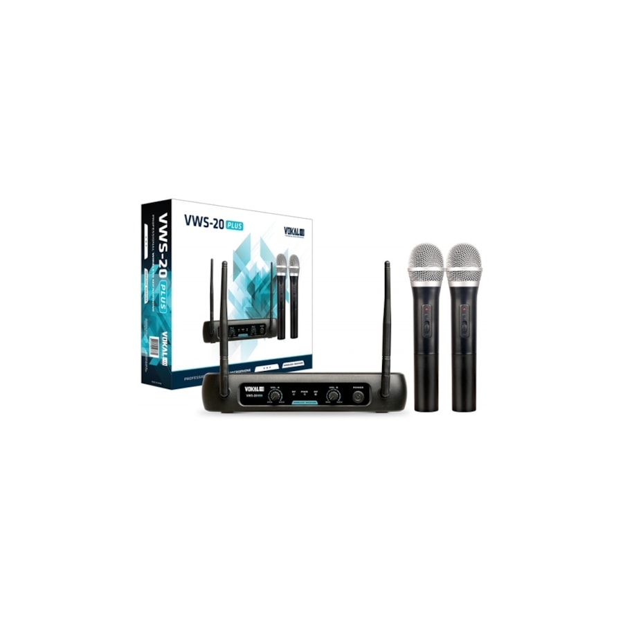 Microfone Vokal VWS-20 PLUS Sem Fio Duplo de Mão Microfone Vokal VWS-20 PLUS Sem Fio Duplo de Mão