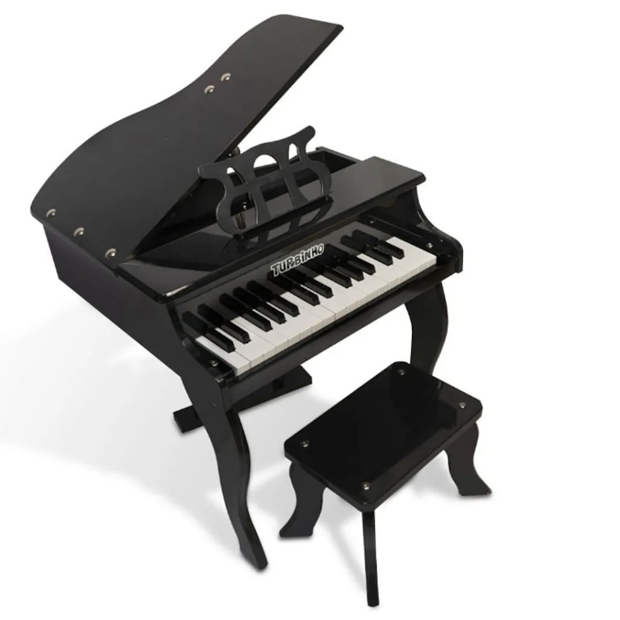 Piano Infantil Turbinho Piano 30K Preto de 30 Teclas com Banco