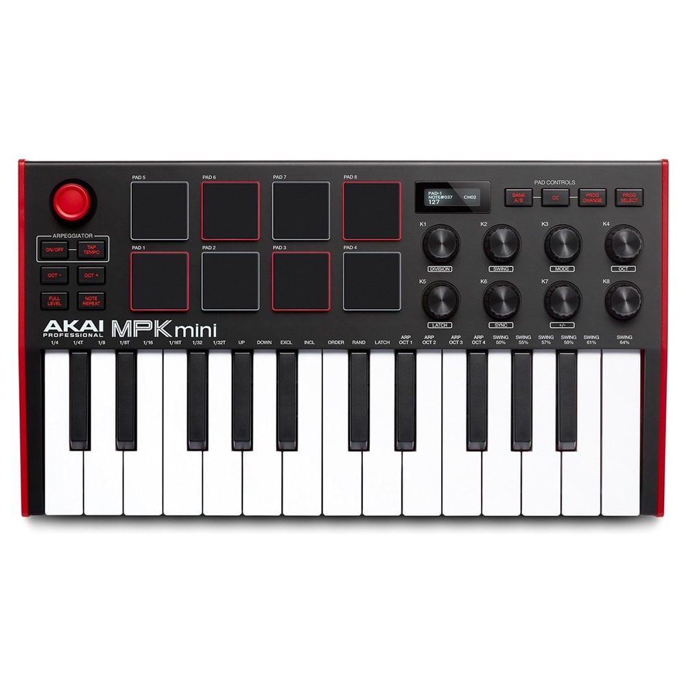 Teclado Akai MPK Mini mk3 RD Linha MPK Mini Controlador de 25 Teclas Vermelho C/ 8 Pads