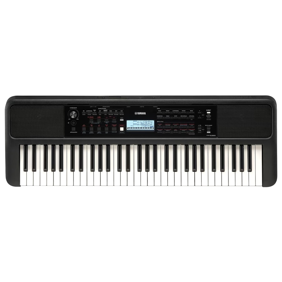 Teclado Yamaha PSR-E383 Arranjador de 61 Teclas Preto C/ Fonte e Estante de Partitura