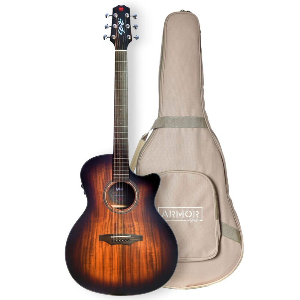 Violão Seizi Ryu Mirai Linha Supreme Auditorium de Aço Koa Burst c/ Pré com Efeitos e Bag