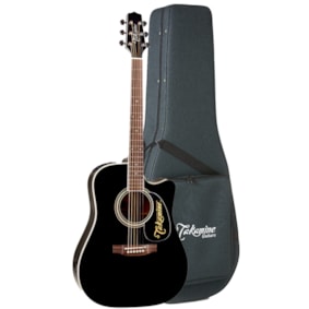 Violão Takamine Japonês EF341SC BK Preto Eletroacústico Aço C/ Semi Case